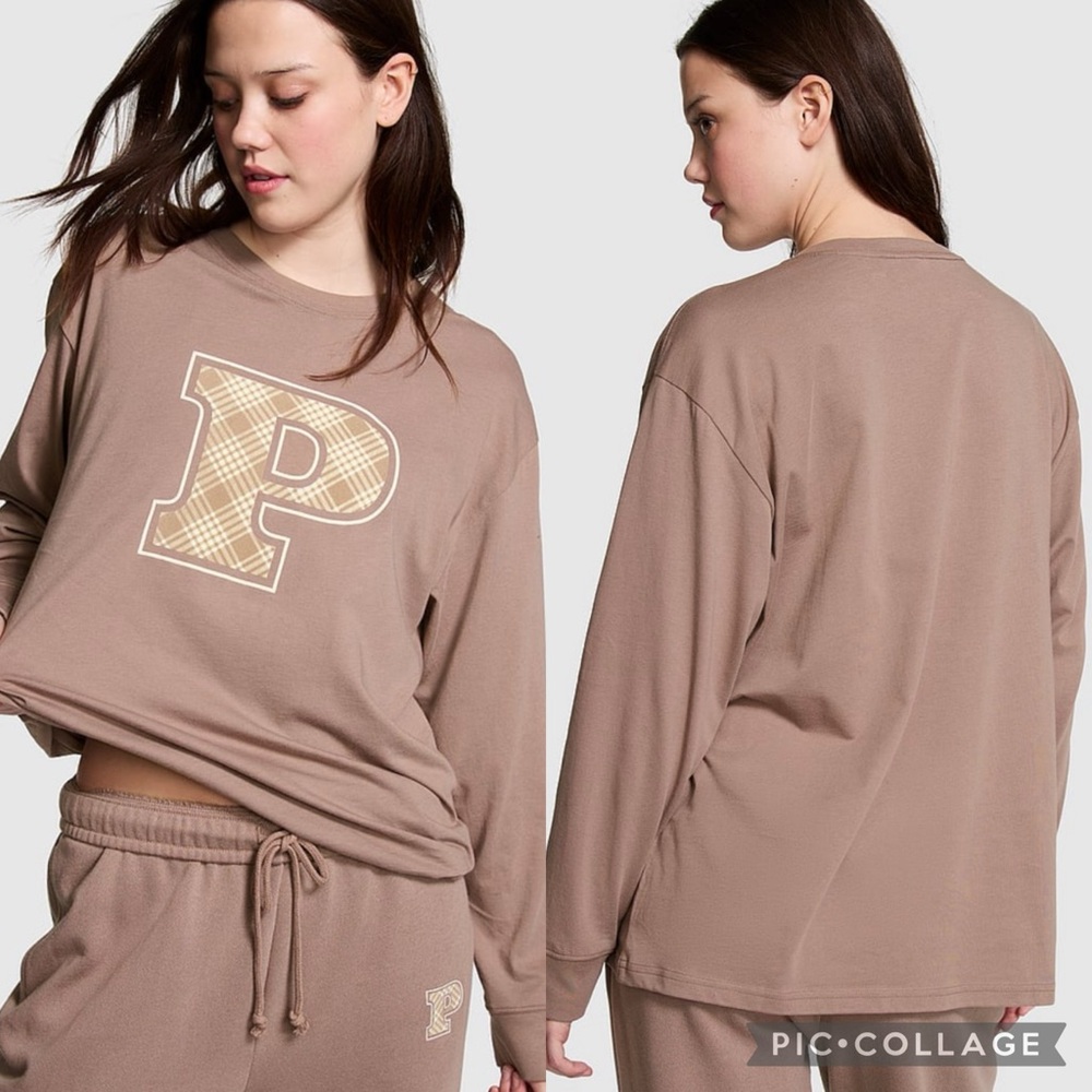 PINK OVERSIZED LONG-SLEEVE CAMPUS TEE